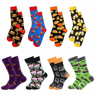 4 Pairs Mens Fun Funky Colorful Patterned Dress Socks Novelty Cotton Socks Gift • $13.99