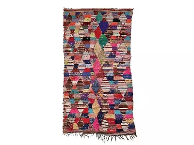 Moroccan Handmade Vintage Rug 4'5x8'7Geometric Berber Funky Cotton Tribal Carpet • $286.20