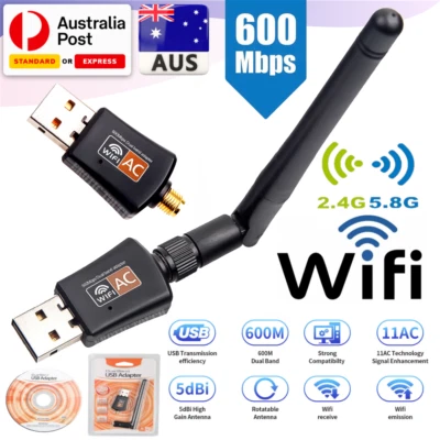 $12.95 • Buy 802.11ac AC600 USB WiFi Wireless Adapter Dongle WPS 5GHz Dual Band 5dBi Antenna