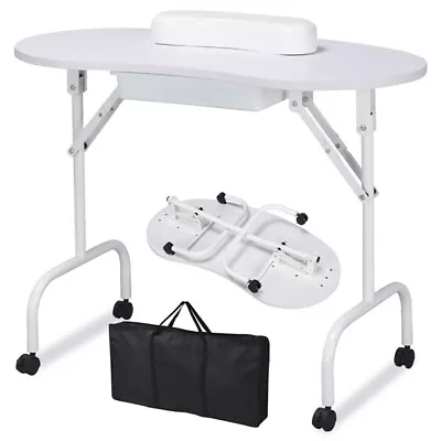 White Portable Manicure Table Folding Nail Desk Beauty Salon Spa W/Wheels & Bag • $79.99