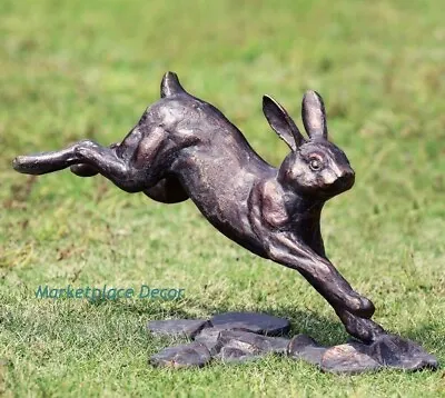 Running Rabbit Garden Sculpture Statue Metal Bunny Bronze Finish Outdoor Indoor • $137.90