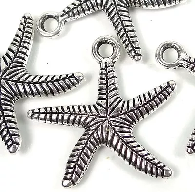 8 Antique Silver Pewter Sea Star Fish Charm Pendant 25mm  • $4.50