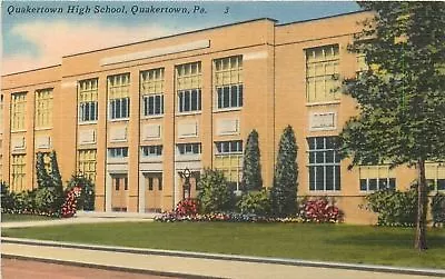 Quakertown Pennsylvania~Quakertown High School~Street View~Linen~1953 Postcard • $5