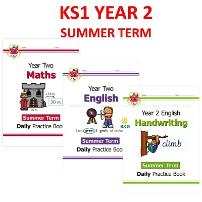 KS1 Year 2 Daily Practice Books Maths English Handwriting Summer  Ages 6-7 Cgp • £18.99