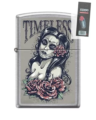 Zippo 82131 Timeless Day Of The Dead Woman Roses Lighter + FLINT PACK • $38.36