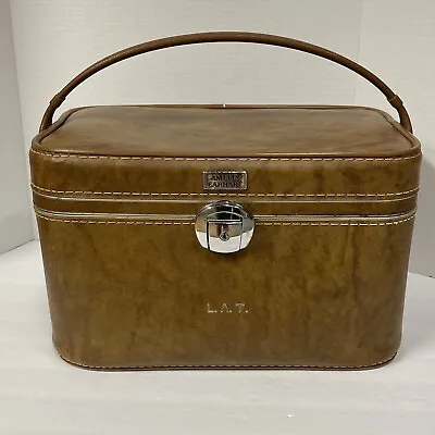 $39.99 • Buy Vintage Amelia Earhart Train Case Travel Trunk Make Up Bag Mirror Brown / Tan