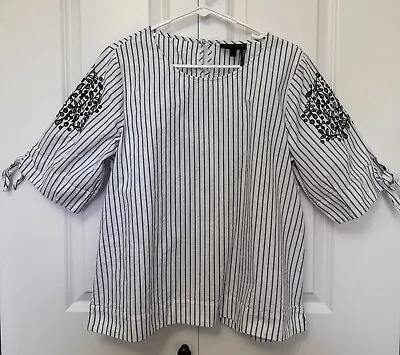 Donna Karan Black Label Top Women’s XL Blouse Stripes Embroidery Vintage DKNY • $23.50