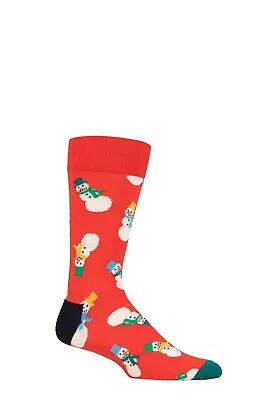 New Unisex Happy Socks Red Snowman Holiday Crew Socks M8-12 W10-12.5 • $8.99