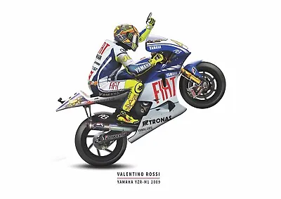 Valentino Rossi Yamaha YZR-M1 Illustration MotoGp Poster • £25