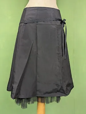 MORGAN Black Taffeta Silk Skirt With Net Underskirt- Size 10 • £15