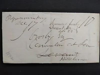 Maine: Passadumskeag 1842 Forwarded Stampless Cover From Levant To Hills Corner • $30