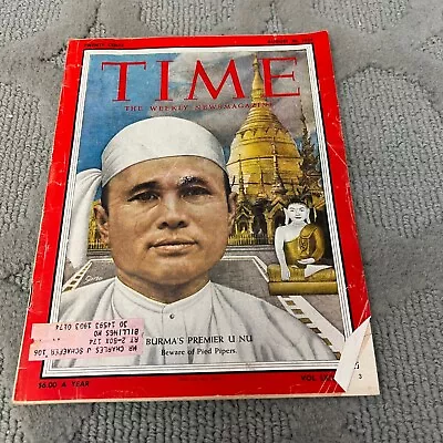 Time The Weekly News Magazine Burma's Premier U Nu LXIV No 9 Aug 30 1954 • $69.99