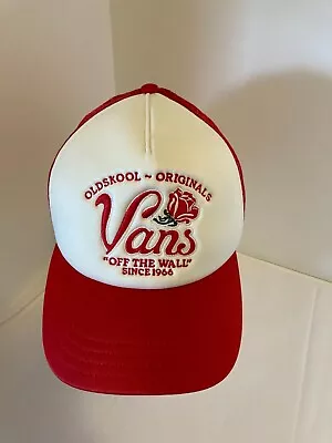 VANS #508816 Off The Wall Red White Mesh Back Snap Back Men's Baseball Hat Cap • $14.99