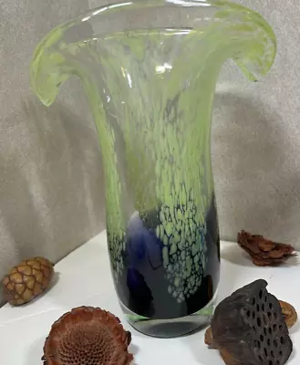 Blown Glass Vintage Art Glass Vase Purple/green Speckles 8 H 5 W • $35