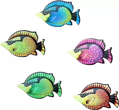 Wall Sculptures Coastal Ocean Sea Metal Fish Hanging Wall Art Decor Set Of 5 For • $17.73