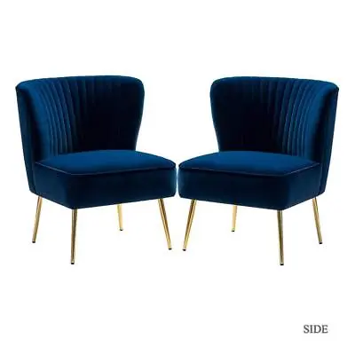 $378.94 • Buy JAYDEN CREATION Modern Side Chair With Golden Metal Legs Navy Velvet(Set Of 2)