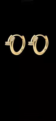 18k Gold Plated Nail Shaped Stud Hoop Huggies Earrings With Cubic Zirconia • $45