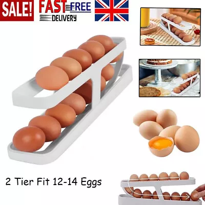 Rolldown Refrigerator Egg Dispenser Auto Rolling Egg Holder 2 Tier Storage Rack • £6.25