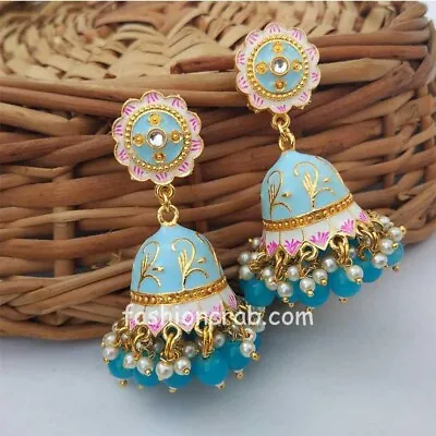 Indian Bollywood Style Light Blue Jhumka Earrings For Saree • $14.95