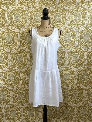 Malvin Hamburg-Germany White Linen Sleeveless Beaded A-Line Mini Dress Size M • $22.80