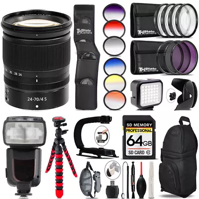 Nikon NIKKOR Z 24-70mm S Lens + Pro Flash + LED Light -64GB Accessory Bundle • $663.99