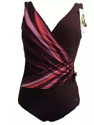 Naturana Burgundy Swimsuit Swimming Costume Bathing Suit Body Contouring Padded • £44.99