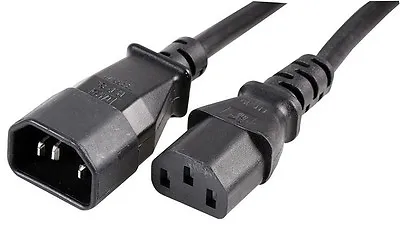 1M 10A IEC C14 Plug To IEC C13 Socket Extension Lead Black • £3.89