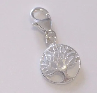 Sterling Silver Domed Tree Of Life Charm With Lobster Clasp / Clip On Bracelet • £6.85