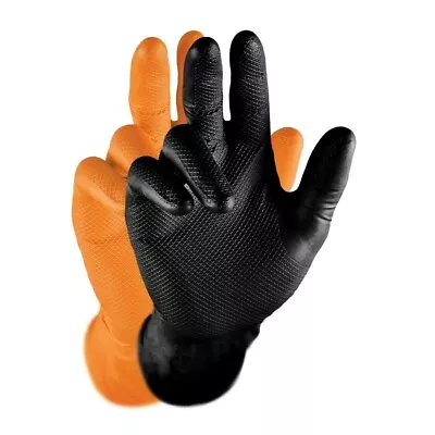 Gripster Skins Nitrile Gloves Orange Black Heavy Duty Grip Latex Free Mechanics • £6.95