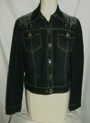 $15.99 • Buy V Cristina Blue Jean Denim Embellished Jeweled Faux Crystal Jacket Size M