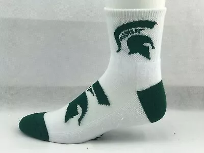 Michigan State Spartans White With Green Logo Heel & Toe Deuce Quarter Socks • $6.99