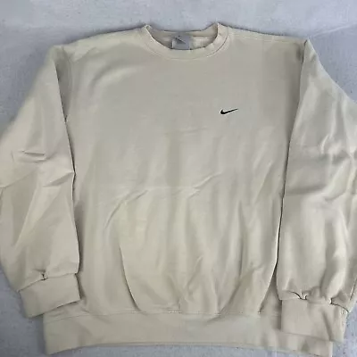 Vintage 90s Nike Sweatshirt Crewneck Men's L Cream Embroidered Small Swoosh • $58
