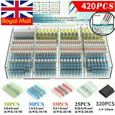 420Pc Waterproof Solder Seal Heat Shrink Wire Cable Connectors Crimps Butt Joint • £6.98