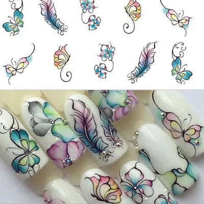 Nail Sticker Flower Butterfly Green Watermark Applique DIY Nail Art Decoration • $0.86