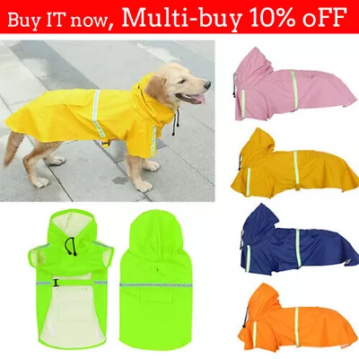 Reflective Pet Raincoat Hooded Raincoat Coat Dog Puppy Waterproof Cloak Jacket • £7.99