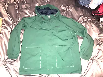 Vintage Columbia PVC Rain Jacket Men's XL Green Vented Hooded Waterproof Outdoor • $25