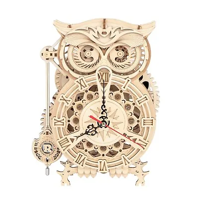 🇬🇧 Robotime ROKR Moving Owl Wall Clock 3D Wooden Puzzle Gift Adults LK503 • £37.49