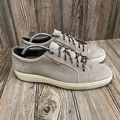 Men's Ecco Grey Soft 7 Perforated Leather Lace-Up Casual Shoes Gray Size 44-10US • $49.99