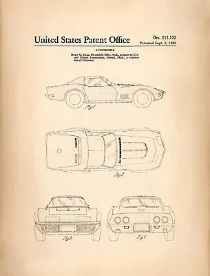 Decor POSTER Of Vintage Patent.Corvette 1968.Room Office Home Art Design.6791 • $49