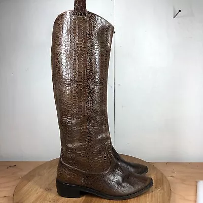 Giuseppe Zanotti Boots Womens 38/ 7 Crocodile Brown Leather Tall Career Western • $99.99