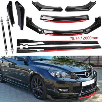 $69.99 • Buy For Mazda 6 5 3 2 Front Bumper Lip Spoiler Body Kit/Side Skirt Glossy Black+red