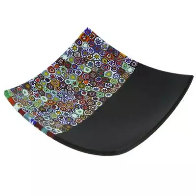 GlassOfVenice Murano Millefiori Square Plate - Multicolor Black • $169.95