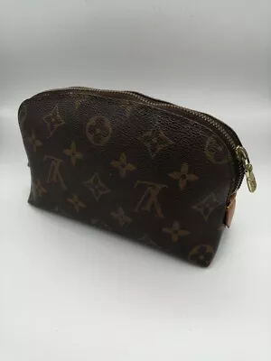 Auth Louis Vuitton Monogram Pouch Makeup Bag M47515 PVC Canvas Leather Brown • $176