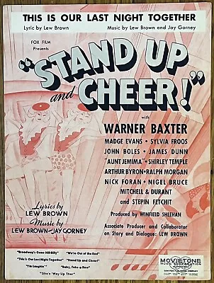 1934 Film STAND UP AND CHEER Sheet Music JAY GORNEY ~ Our Last Night Together • $8