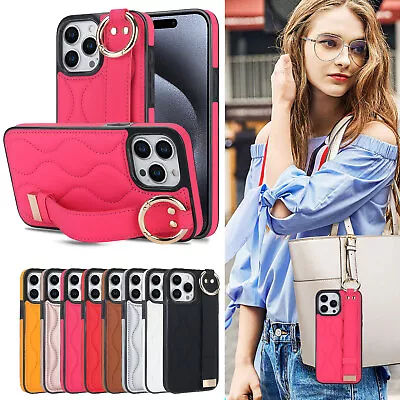 Leather Phone Case Wrist Strap Stand Cover Ring Holder For IPhone/Samsung S22-24 • $10.99