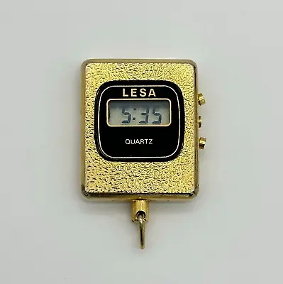 Vintage Ladies LESA Gold & Black Tone Digital LCD Quartz Pendant Watch Runs • $17.99
