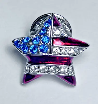 Christopher Radko Signed American Flag Rhinestone Pin Rare Vtg 90s • $11.99