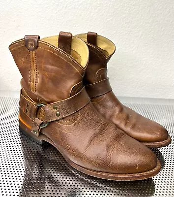 Frye Wyatt Harness Booties Womens Size 8.5B Brown Leather Cowgirl Western Boots • $67.50