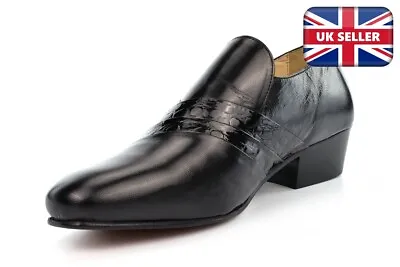 Mens Leather Cuban Heels Mens Cuban Heel Shoes Block Heel Leather Shoes Black • £46.36