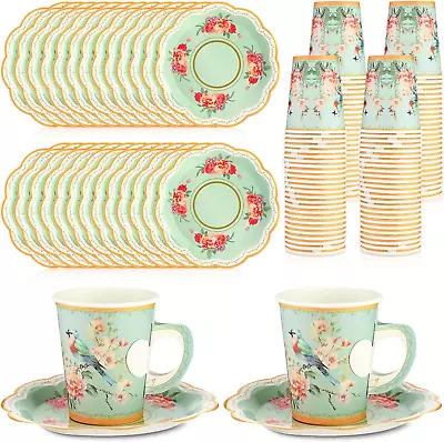 200 Pcs Vintage Tea Party Supplies Includes 100 Pcs Floral Paper Plates And 100  • $52.99